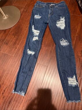 SHEIN Dark Blue Ripped Skinny Jeans